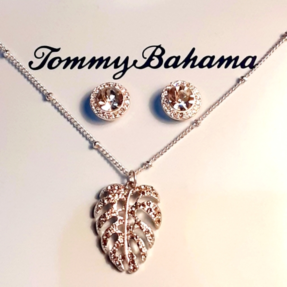 Tommy Bahama Silver Palm Necklace & Earrings